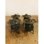 Four Cast Iron Pagoda Style Mini Garden Lanterns Approx. 18cm Tall