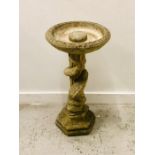 A Tall Weathered Stone Bird Bath with a Snake Around the column Approx. 76cm Tall