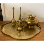 Middle Eastern Teapot, Tall Moroccan Polished Brass Incense Burner, Brass metal Vases and Tray