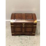 Small Wooden Trunk with Brass Inlay and Detailing with Inner Tray