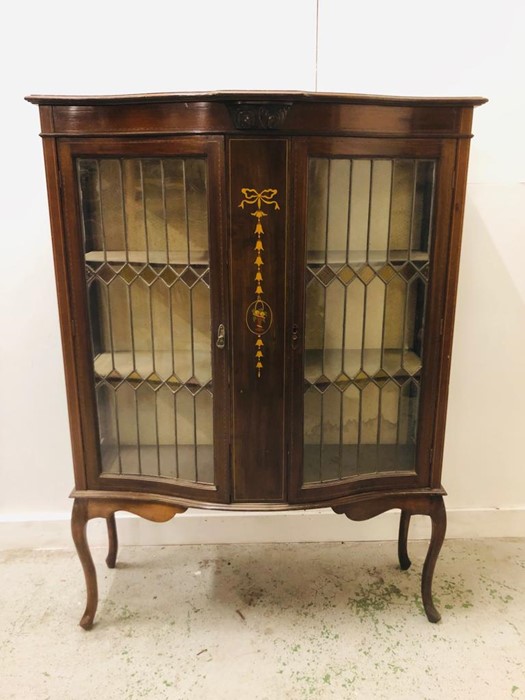 Bow Fronted Glazed Cabinet on Cabriole Legs with Marquetry to the Front