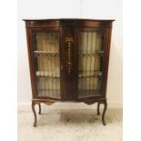 Bow Fronted Glazed Cabinet on Cabriole Legs with Marquetry to the Front