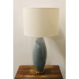 A Tall (82cm) Duck Egg speckled blue ceramic table lamp with cream drum shade