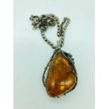 An Amber on silver necklace