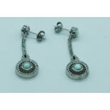 A Pair of Silver CZ and Opal Panelled Drop Earrings