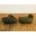 A Set Of Two Stone Weathered Ducks Approx. 16cm Tall