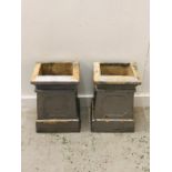 Pair of Square Silver Painted Chimney Pots ( H 48cm)
