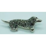 A Silver and Marcasite Brooch in the Form of a Sausage Dog