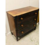 A Large three drawer chest with reeded column detailing. H 103 cm x 110cm W x 53cm D