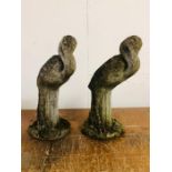 A Pair of Stone Weathered Herons Standing 55cm Tall
