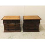 A Pair of Small Oak Indian style Panelled Chest of Drawers Two over Two