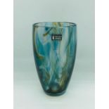 Whitefriars streaky amber/green vase pat no 9790 designed by Geoffrey Baxter c.1970 H 17cms with
