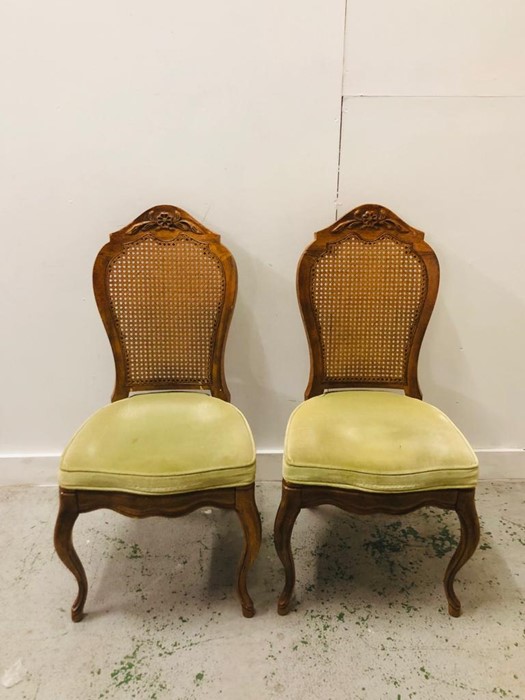 A Pair of hall chairs with reed backs, cabriole legs and lime green upholstered seats. - Image 2 of 2