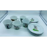 Five Lierre Lauvage CNP France tea cups and saucers, Ladies with Tree pattern.