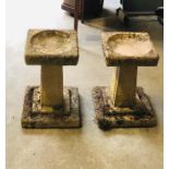 A Pair of Stone Weathered Bird Baths Standing 50cm Tall