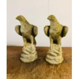 A Pair of Stone Weathered Eagles Standing 58cm Tall