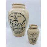 Two advertising stoneware pots for Virol.