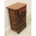 A Small Oak Panelled Spanish Style Cupboard With Drawer and Cupboard Under with Iron Door