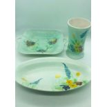 Three Hand painted Radford items to include plates and a vase.