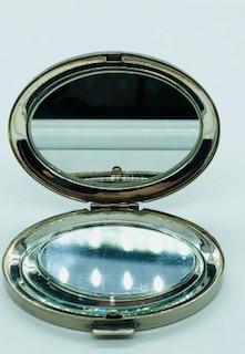 A Silver Travelling Ladies Mirror with Inscription Ascot to the Lid