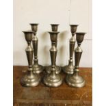 A Selection Of Six Contemporary Pewter Candlesticks ( 3 x 40cm tall , 3 x 36cm tall)
