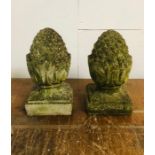 A Pair of Stone Weathered Acorn Finials ( Approx. 33cm Tall)