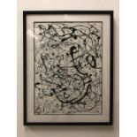 A Framed Black and White Jackson Pollock print 88cm x 69cm