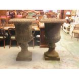 A Pair of Cast Iron Garden Urns on Bases ( Approx.125cm Tall)