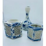 Three pieces of late 19th Century blue and white porcelain including an onion vase