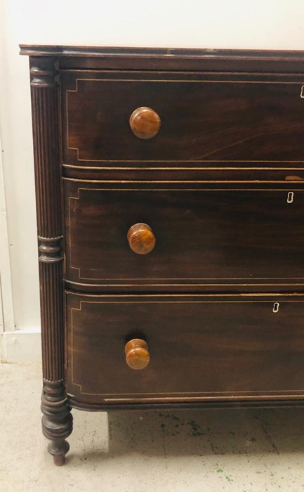 A Large three drawer chest with reeded column detailing. H 103 cm x 110cm W x 53cm D - Image 3 of 3