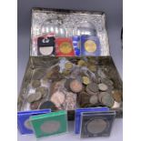 Large quantity of British pre-decimal coins, including Victorian pennies and commemorative crowns