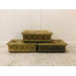 Three Matching Weathered Stone Rectangular Planters ( 70cm X 35cm)