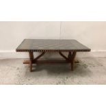 Low Glass Topped Games Table with Stud Detail to the Edge ( L77cm X 45cm X H40cm)