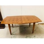 Mid Century Gordon Russell Teak Dinning Table With Centre Leaf, ( L176cm X D103cm X H76cm)