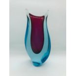 A Murano Sommerso pulled rim glass vase ruby cased in Aquamarine blue c.1960's H 26cms