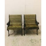 A Pair of Large Cast Iron and Wooden Garden Seats