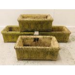 A Set of Four Matching Weathered Stone Rectangular Planters with Rope Detail Edging ( 52cm X 30cm)