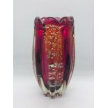 Murano Sommerso Vase Orange/ Red cased in clear glass with Foil inclusion c.1970's H 23cms