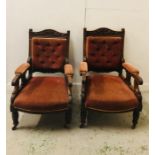 Pair of Walnut Victorian Carved Open Arm Chairs