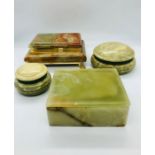 Four Lidded Onyx Green Boxes and Pots