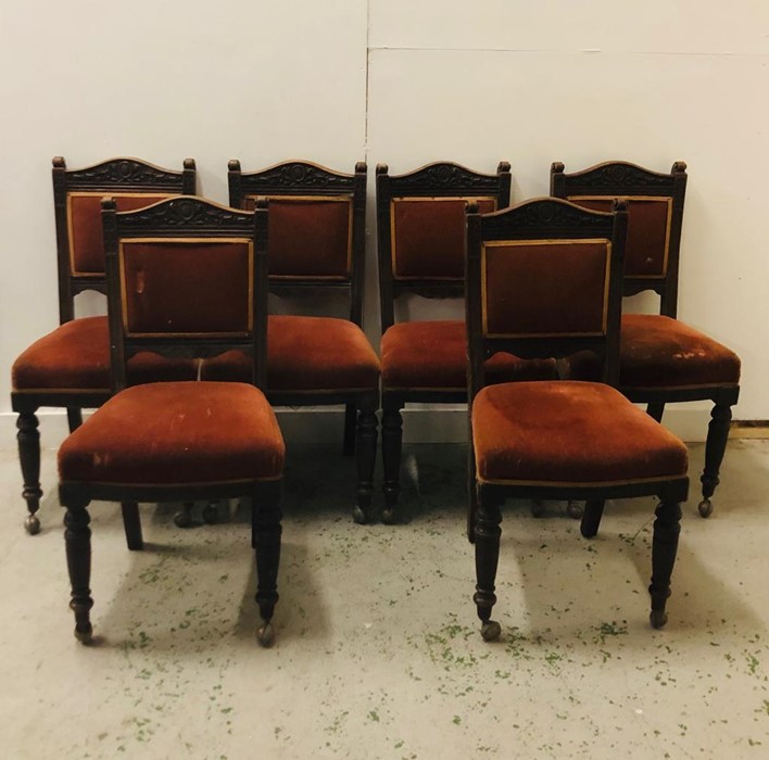 Set of Six Walnut Victorian Carved Dining Chairs (AF)