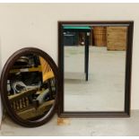 Two Wooden Framed Mirrors, One Oval and One Rectangular