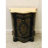 A Marble topped ebonised French style Commode cupboard