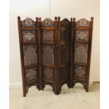 An Ornate Carved Wooden Screen with Brass Detail Inlay