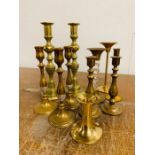 Selection of Brass Candlesticks Ranging From 10cm to 30cm Tall