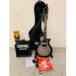 A Black and Grey Electric Guitar on Stand and TGI Bag ( Esp Ltd L13101788 EC-50) with Marshall