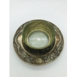 A Chinese silver and glass bowl on three feet, marked Yok Sang (1880 -1920) (110g excluding glass