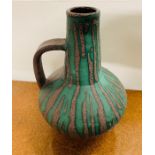 Green Turquoise and Pale Brown Earthenware Handled Vase