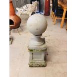 Weathered Stone Gate Post with a Sphere on Top ( H x 79cm)