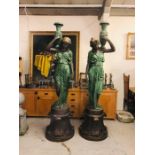 A Pair of Classical Styled Bronze Statues with Fountain Inserts ( Approx. 235cm Tall)